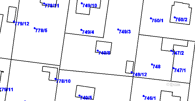 Parcela st. 749/8 v KÚ Radobyčice, Katastrální mapa