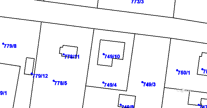 Parcela st. 749/10 v KÚ Radobyčice, Katastrální mapa