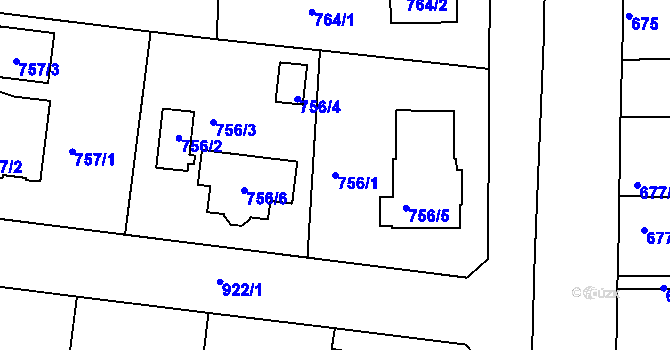 Parcela st. 756/1 v KÚ Radobyčice, Katastrální mapa