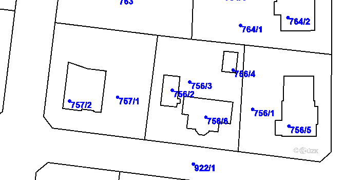 Parcela st. 756/2 v KÚ Radobyčice, Katastrální mapa