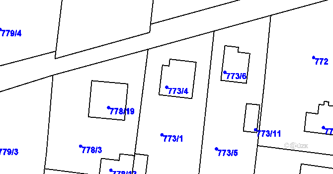 Parcela st. 773/4 v KÚ Radobyčice, Katastrální mapa