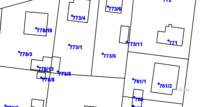 Parcela st. 773/5 v KÚ Radobyčice, Katastrální mapa