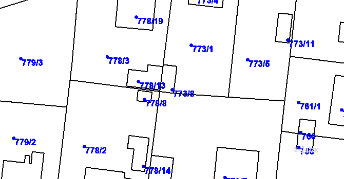 Parcela st. 773/8 v KÚ Radobyčice, Katastrální mapa