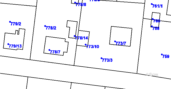 Parcela st. 773/10 v KÚ Radobyčice, Katastrální mapa