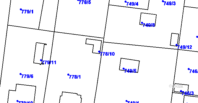 Parcela st. 778/10 v KÚ Radobyčice, Katastrální mapa