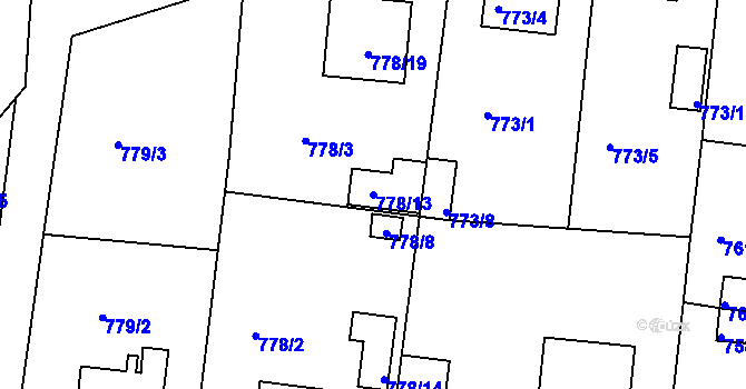 Parcela st. 778/13 v KÚ Radobyčice, Katastrální mapa