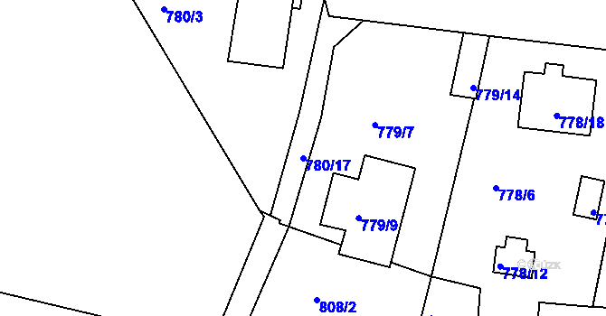 Parcela st. 780/17 v KÚ Radobyčice, Katastrální mapa