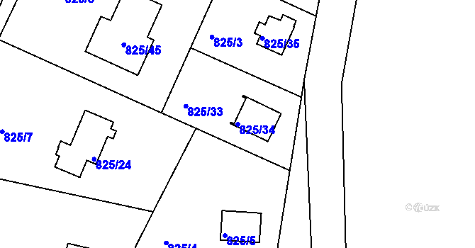 Parcela st. 825/34 v KÚ Radobyčice, Katastrální mapa