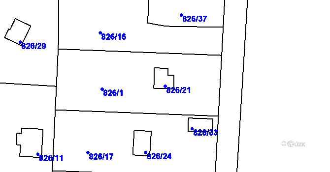 Parcela st. 826/21 v KÚ Radobyčice, Katastrální mapa