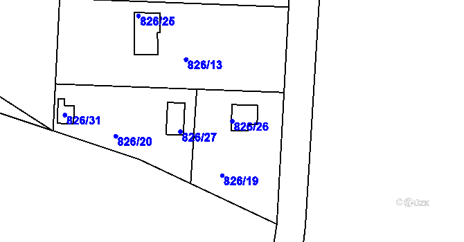 Parcela st. 826/26 v KÚ Radobyčice, Katastrální mapa