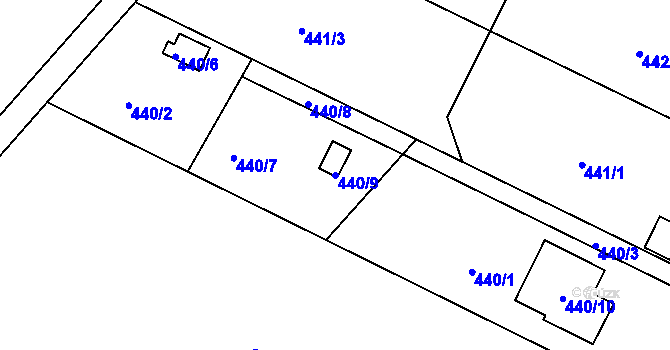 Parcela st. 440/9 v KÚ Radobyčice, Katastrální mapa