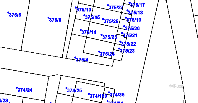 Parcela st. 375/24 v KÚ Radobyčice, Katastrální mapa