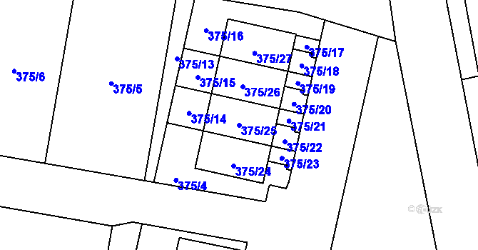 Parcela st. 375/25 v KÚ Radobyčice, Katastrální mapa
