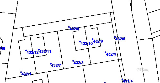 Parcela st. 432/10 v KÚ Radobyčice, Katastrální mapa