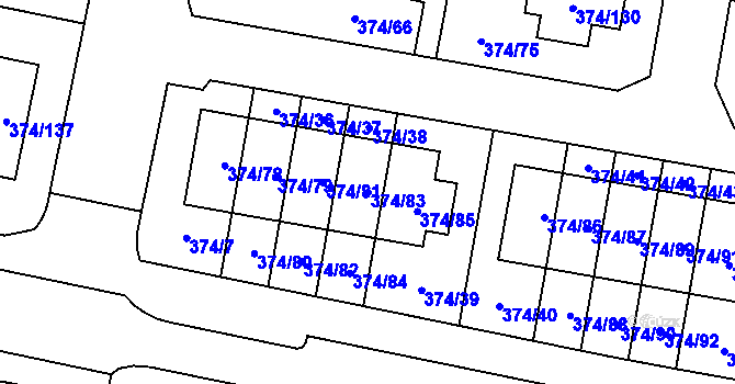 Parcela st. 374/83 v KÚ Radobyčice, Katastrální mapa