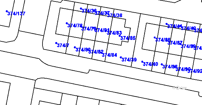 Parcela st. 374/84 v KÚ Radobyčice, Katastrální mapa
