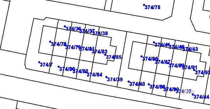 Parcela st. 374/85 v KÚ Radobyčice, Katastrální mapa