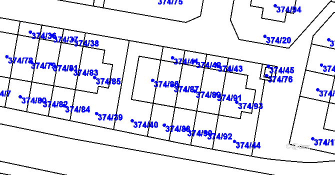 Parcela st. 374/87 v KÚ Radobyčice, Katastrální mapa
