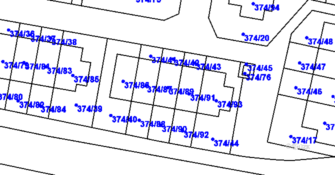 Parcela st. 374/89 v KÚ Radobyčice, Katastrální mapa
