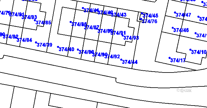 Parcela st. 374/92 v KÚ Radobyčice, Katastrální mapa