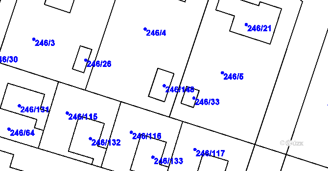 Parcela st. 246/148 v KÚ Radobyčice, Katastrální mapa