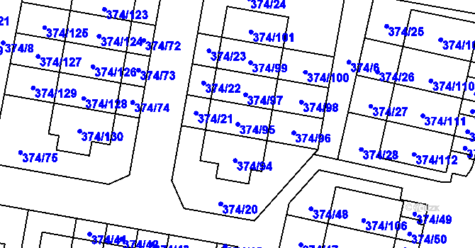 Parcela st. 374/95 v KÚ Radobyčice, Katastrální mapa