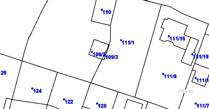 Parcela st. 109/3 v KÚ Radobyčice, Katastrální mapa