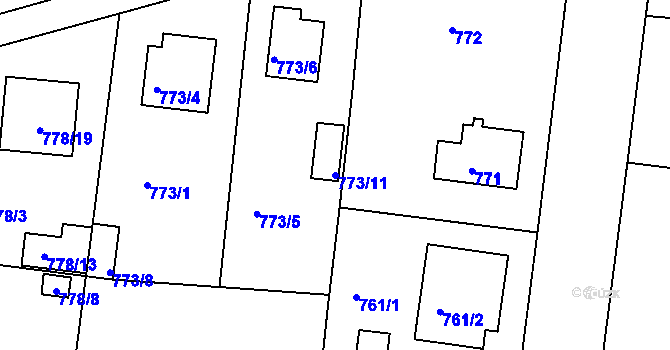 Parcela st. 773/11 v KÚ Radobyčice, Katastrální mapa