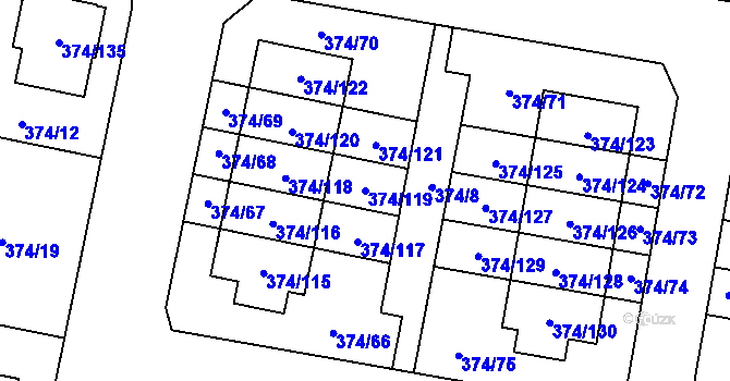 Parcela st. 374/119 v KÚ Radobyčice, Katastrální mapa