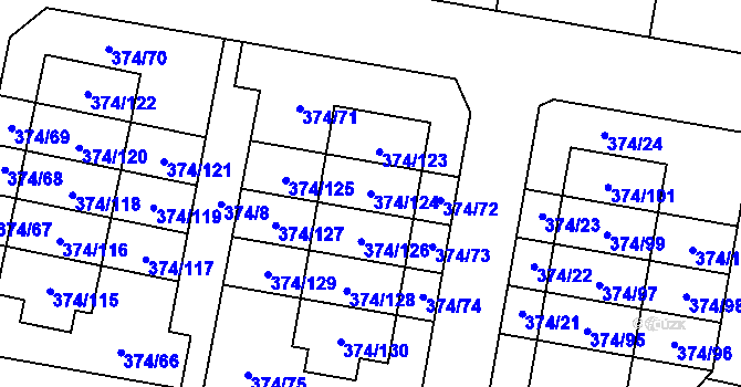 Parcela st. 374/124 v KÚ Radobyčice, Katastrální mapa