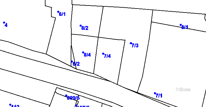 Parcela st. 7/4 v KÚ Radobyčice, Katastrální mapa