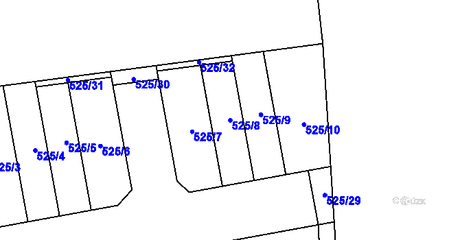 Parcela st. 525/8 v KÚ Radobyčice, Katastrální mapa