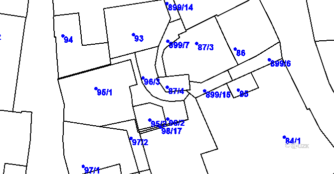 Parcela st. 87/4 v KÚ Radobyčice, Katastrální mapa