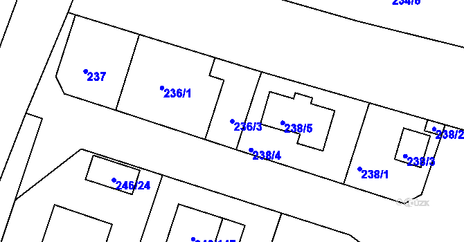 Parcela st. 236/3 v KÚ Radobyčice, Katastrální mapa