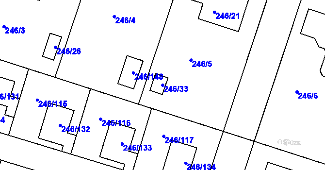 Parcela st. 246/33 v KÚ Radobyčice, Katastrální mapa