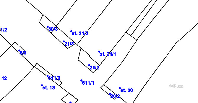 Parcela st. 21/1 v KÚ Černíč, Katastrální mapa