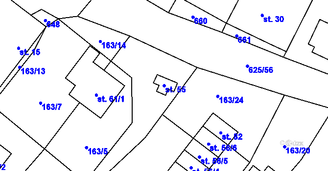 Parcela st. 55 v KÚ Černíč, Katastrální mapa