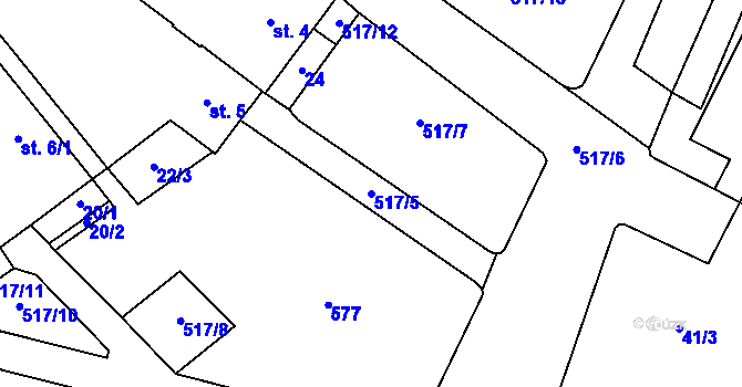 Parcela st. 517/5 v KÚ Slaviboř, Katastrální mapa