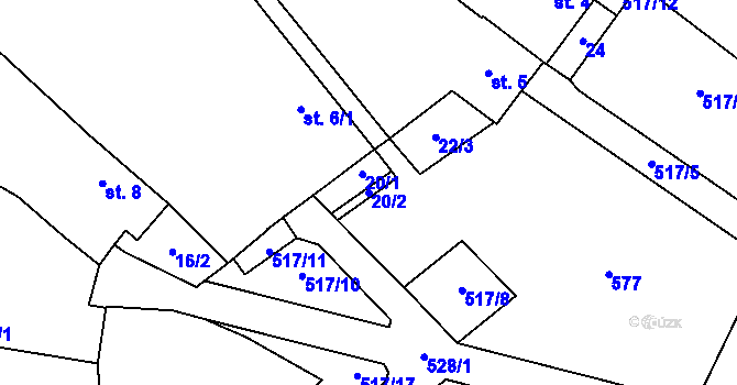 Parcela st. 20/2 v KÚ Slaviboř, Katastrální mapa