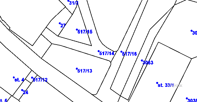 Parcela st. 517/14 v KÚ Slaviboř, Katastrální mapa