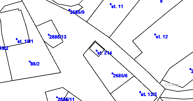 Parcela st. 214 v KÚ Černičí, Katastrální mapa