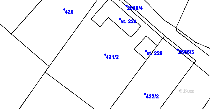 Parcela st. 421/2 v KÚ Černičí, Katastrální mapa