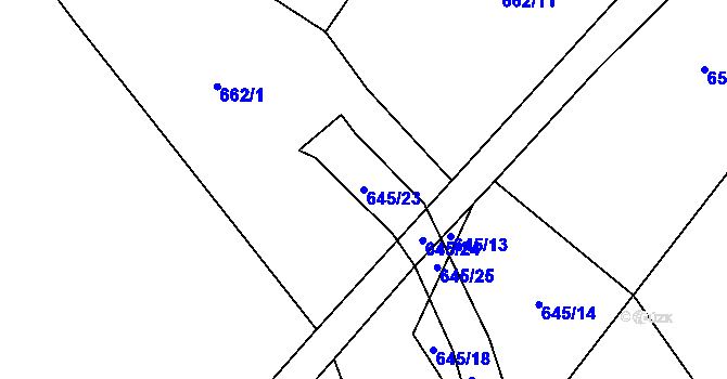 Parcela st. 645/23 v KÚ Černičí, Katastrální mapa