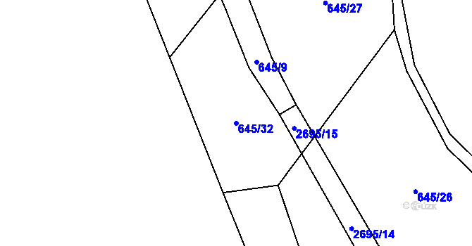 Parcela st. 645/32 v KÚ Černičí, Katastrální mapa