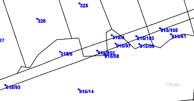 Parcela st. 915/102 v KÚ Černičí, Katastrální mapa