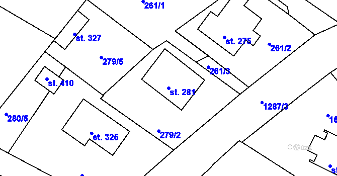 Parcela st. 281 v KÚ Černíkovice, Katastrální mapa