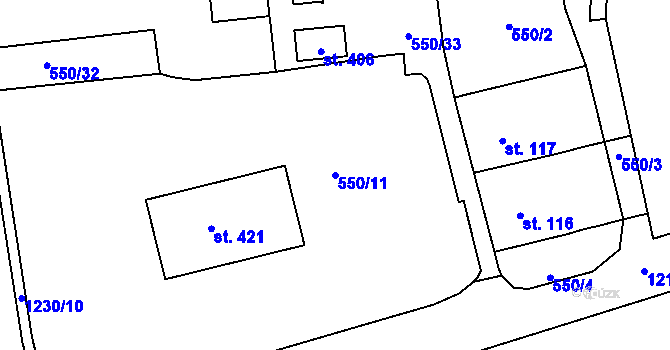 Parcela st. 550/11 v KÚ Černíkovice, Katastrální mapa