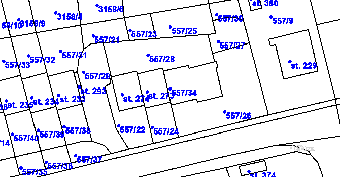 Parcela st. 557/34 v KÚ Černíkovice, Katastrální mapa