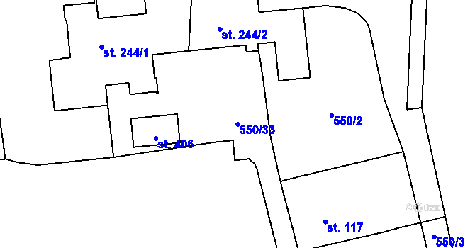 Parcela st. 550/33 v KÚ Černíkovice, Katastrální mapa