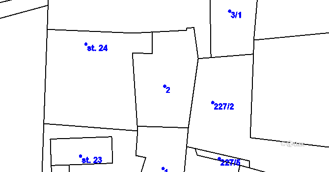 Parcela st. 2 v KÚ Černíky, Katastrální mapa